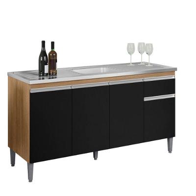 Balcão De Cozinha Para Pia 150cm Tatiane 4 Portas 1 Gaveta Sem Tampo Amêndoa/Preto