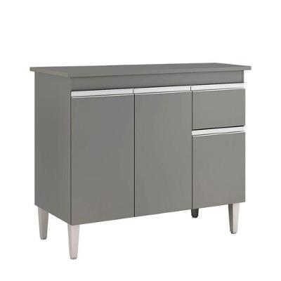 Balcão De Cozinha Tatiane 100cm 3 Portas 1 Gaveta Com Tampo Cinza