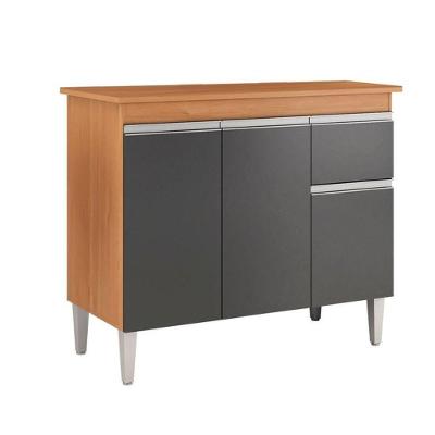 Balcão De Cozinha Tatiane 100cm 3 Portas 1 Gaveta Com Tampo Amêndoa/Preto