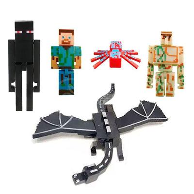 Kit 5 Cartela Minecraft Dragão 25 Bonecos + 5 Bloco Steve