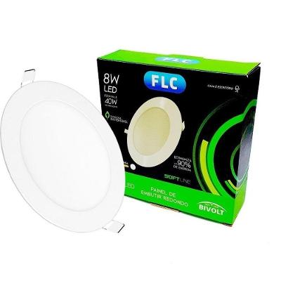 Painel Plafon Lampada Led 8w Embutir Redondo Branco Quente FLC