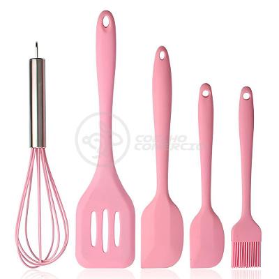 Kit De Cozinha 5 Utensílios De Silicone Resistente A Altas Temperaturas Conjunto Completo Rosa
