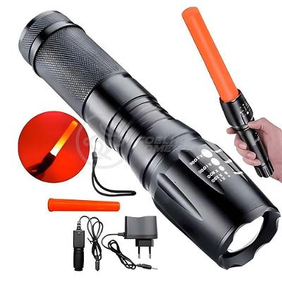 Lanterna Tática Militar X900 Com Bateria Recarregável Zoom Ajustável Com Sinalizador Incluso