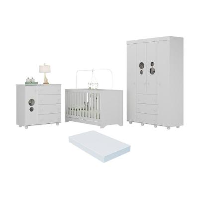 Quarto Infantil Completo Com Berço 3 Em 1 Com Colchão Incluso Multimóveis Mp4384 Branco