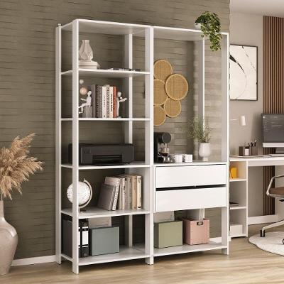 Estante Livreiro Modular 135cm 2 Peças Com 2 Gavetas Multimóveis Mp6029 Branco