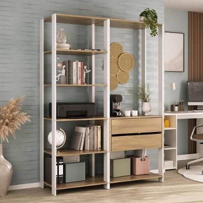 Estante Livreiro Modular 135cm 2 Peças Com 2 Gavetas Multimóveis Mp6029 Branco/madeirado