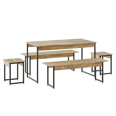 Mesa De Jantar Com 2 Bancos E 2 Banquetas Industrial Tub Carvalho / Est.preta