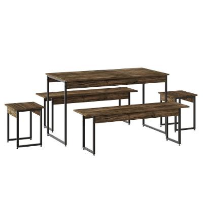 Mesa De Jantar Com 2 Bancos E 2 Banquetas Industrial Tub Carvalho Dark / Est.preta