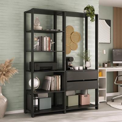 Estante Livreiro Modular 135cm 2 Peças Com 2 Gavetas Multimóveis Mp6029 Preto
