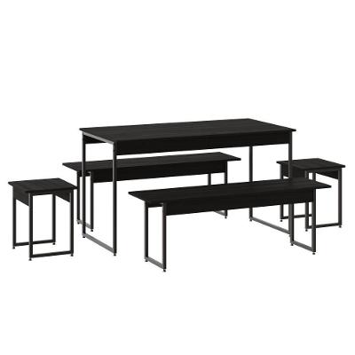 Mesa De Jantar Com 2 Bancos E 2 Banquetas Industrial Tub Preto ônix / Est.preta