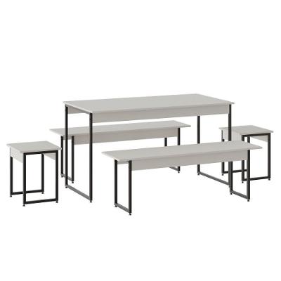 Mesa De Jantar Com 2 Bancos E 2 Banquetas Industrial Tub Branco Chess / Est.preta