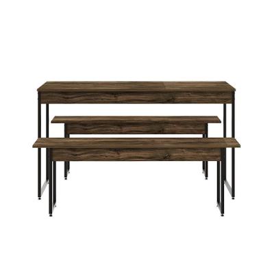 Mesa De Jantar Com 2 Bancos Estilo Industrial Tub  Carvalho Dark / Est.preta