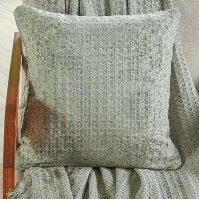 Capa De Almofada Decorativa Waffle 100% Algodão 45x45cm Verde Alfafa