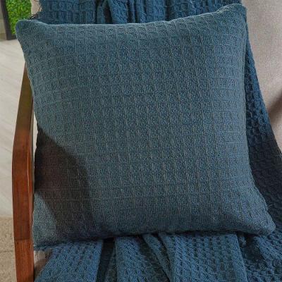 Capa De Almofada Decorativa Waffle 100% Algodão 45x45cm Azul Cobalt