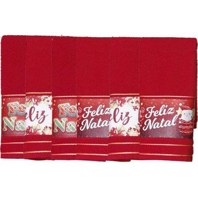 Kit 6 Toalha Lavabo Natalina Jacquard 30x45cm Vermelho