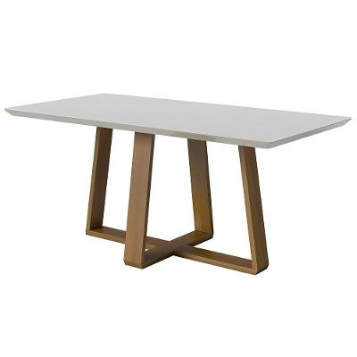 Mesa Wood 1.8 C/ Vidro Retangular - Off White/nature