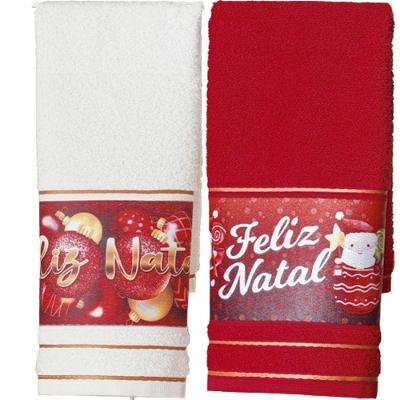 Kit 2 Toalha Lavabo Natalina Jacquard 30x45cm Vermelho-creme