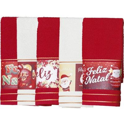 Kit 5 Toalha Lavabo Natalina Jacquard 30x45cm Creme-vermelho