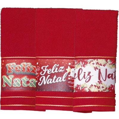 Kit 3 Toalha Lavabo Natalina Jacquard 30x45cm Vermelho