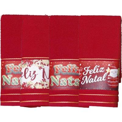 Kit 4 Toalha Lavabo Natalina Jacquard 30x45cm Vermelho