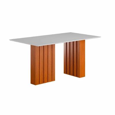 Mesa Sala Jantar Santiago 160x90 Cm Com Tampo De Vidro Cinamomo branco