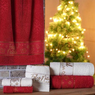 Kit 5 Toalha De Rosto Feliz Natal Bordada Jacquard 45x68cm Vermelho