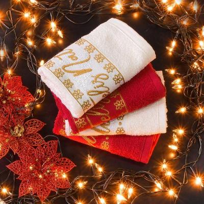 Kit 6 Toalha De Rosto Feliz Natal Bordada Jacquard 45x68cm Pérola