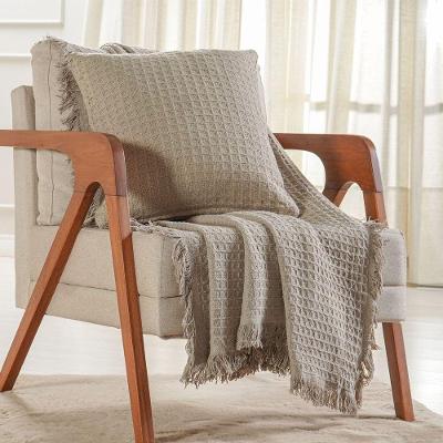 Kit Manta E 2 Almofada Decorativa Para Sofá Waffle 100% Algodão 120x150cm Cashmere