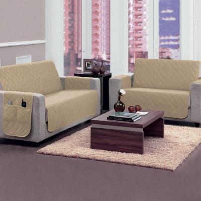 Kit Protetor De Sofá 2 E 3 Lugares Matelado Com Bolso Organizador Caqui