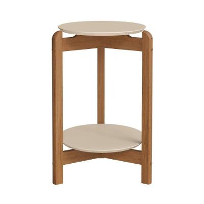 Mesa Lateral Sala Lizz Com Pés De Madeira Maciça Off White cedro