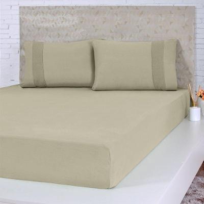 Jogo De Cama Solteiro Malha 3 Pçs Bella Cama 100% Algodão 88x188x30cm Avelã