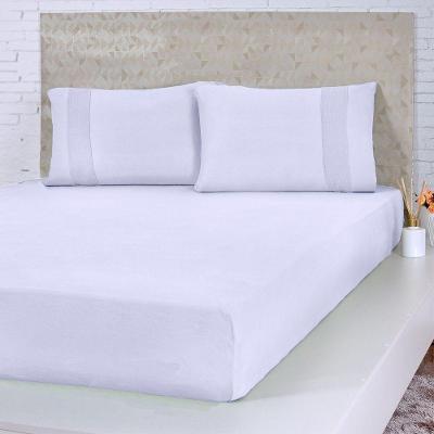 Jogo De Cama Solteiro Malha 3 Pçs Bella Cama 100% Algodão 88x188x30cm Branco