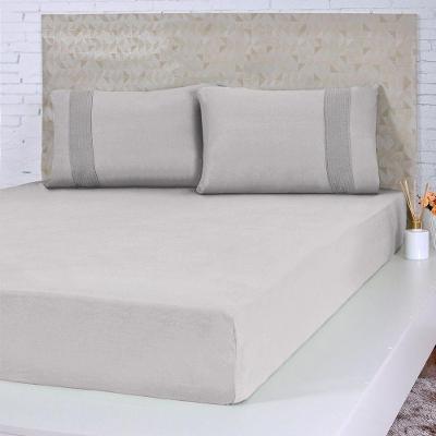 Jogo De Cama Solteiro Malha 3 Pçs Bella Cama 100% Algodão 88x188x30cm Cinza