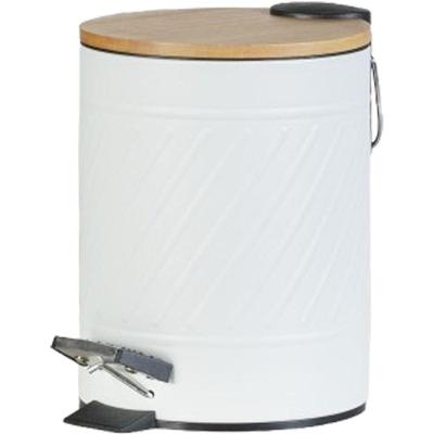 Lixeira Classic Aço Inox Tampa Em Bambu 5l 25x20x20cm Off White