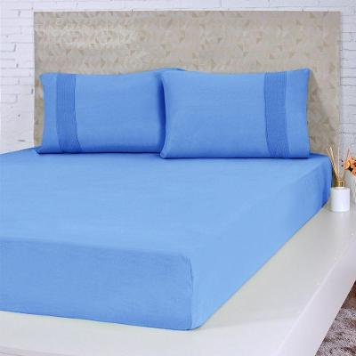 Jogo De Cama Solteiro Malha 3 Pçs Bella Cama 100% Algodão 88x188x30cm Azul
