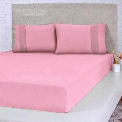 Jogo De Cama Queen Malha 3 Pçs Bella Cama 100% Algodão 158x198x35cm Coral