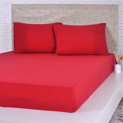 Jogo De Cama Casal Malha 3 Pçs Bella Cama 100% Algodão 138x188x30cm Vermelho
