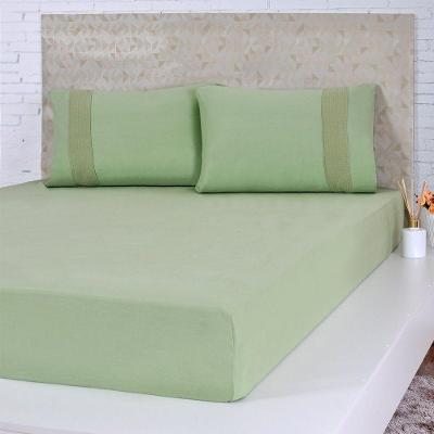Jogo De Cama Solteiro Malha 3 Pçs Bella Cama 100% Algodão 88x188x30cm Verde