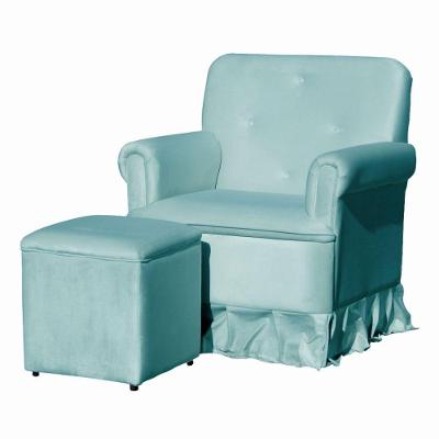Poltrona Para Amamentação Balanço E Puff Dandara Veludo Azul Turquesa