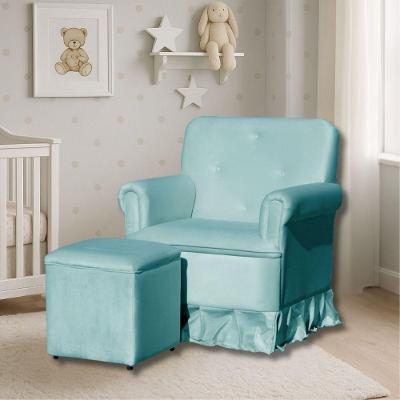 Poltrona De Amamentação Com Balanço E Puff Lara Veludo Azul Turquesa
