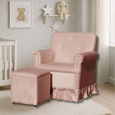 Poltrona De Amamentação Com Balanço E Puff Lara Veludo Rosa