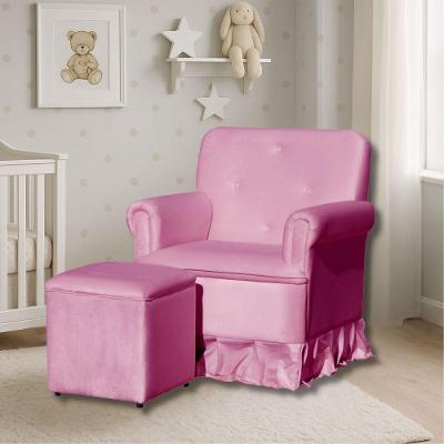 Poltrona De Amamentação Com Balanço E Puff Lara Veludo Rosa Chiclete