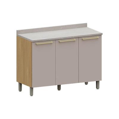 Balcão Cozinha P/ Pia 120cm 3 Pts C/ Tampo Elegance Luciane Freijó/cinammon/quartzo Bege