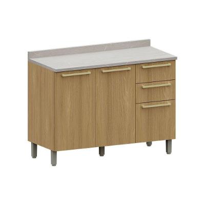 Balcão De Cozinha Pia 120cm 2 Pts E 3 Gav C/ Tampo Elegance Freijó/freijó Br/quartzo Bege