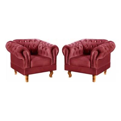 Kit 2 Poltronas Chesterfield Dom Pedro Vintage Retrô Capitonê Suede Bordô