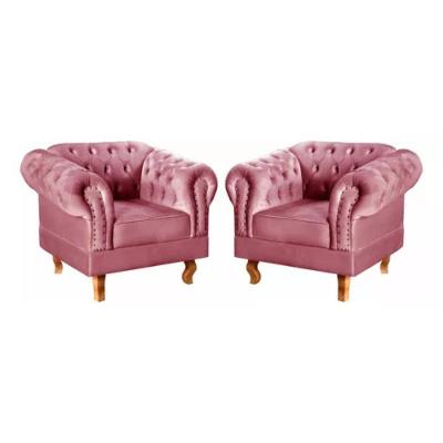 Kit 2 Poltronas Chesterfield Dom Pedro Vintage Retrô Capitonê Suede Rosa