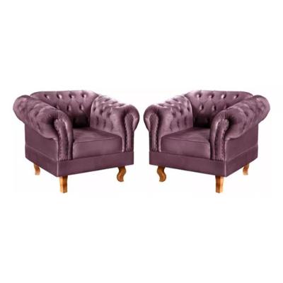 Kit 2 Poltronas Chesterfield Dom Pedro Vintage Retrô Capitonê Veludo Roxo