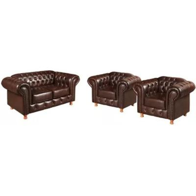 Conjunto Sofá 2 Lugares E 2 Poltrona Chesterfield Luís Xv Vintage Retrô Capitonê Couro Marrom