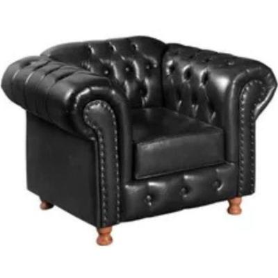 Poltrona Chesterfield Luís Xv Vintage Retrô Capitonê Couro Preto