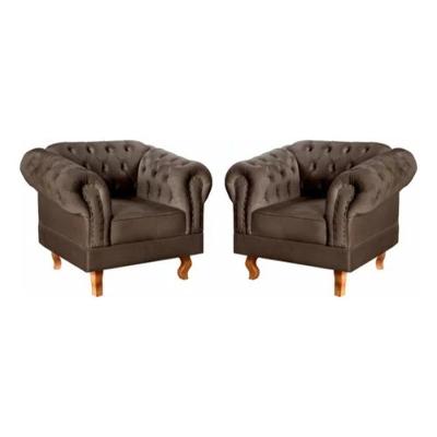Kit 2 Poltronas Chesterfield Dom Pedro Vintage Retrô Capitonê Veludo Marrom